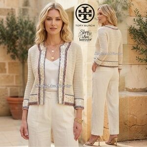 Tory Burch cream crochet beaded embellished cardigan jacket *shop@iamwarrior